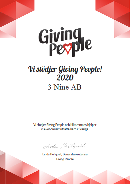 3nine stödjer giving people